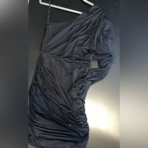 Glint Societé One Shoulder 100% Silk Shell Black Mini Cocktail Dress Size S EUC